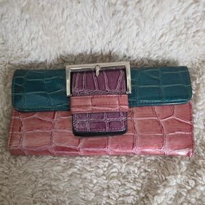 Multicolor Croc-Embossed Clutch